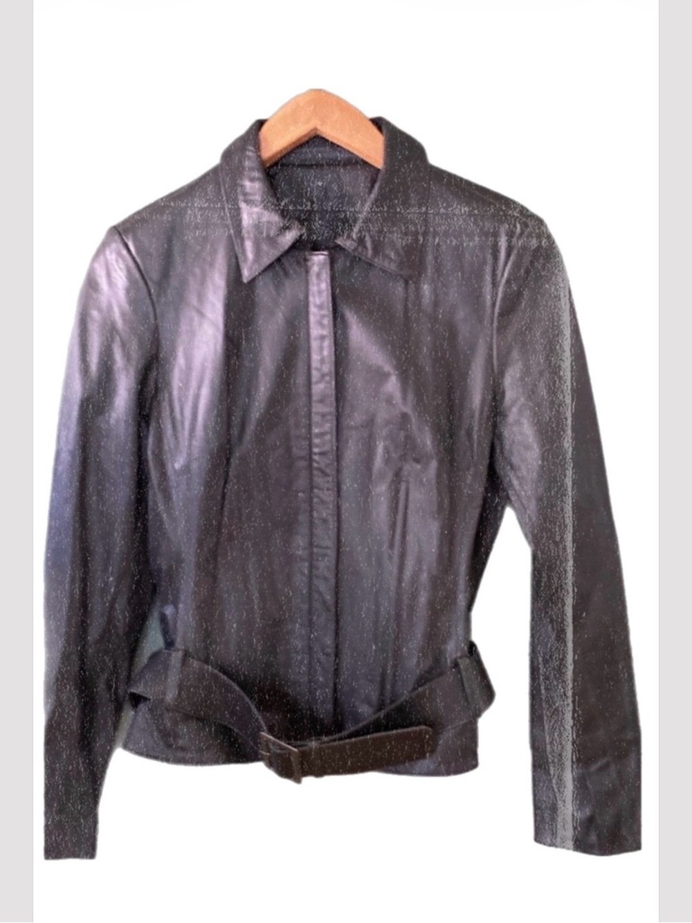 V2S by Vakko Classic Black Leather Belted Jacket